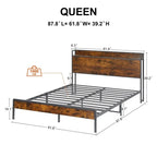 Cadre de lit Queen Size, lit plateforme avec tête de lit de rangement et station de recharge, antidérapant et sans bruit