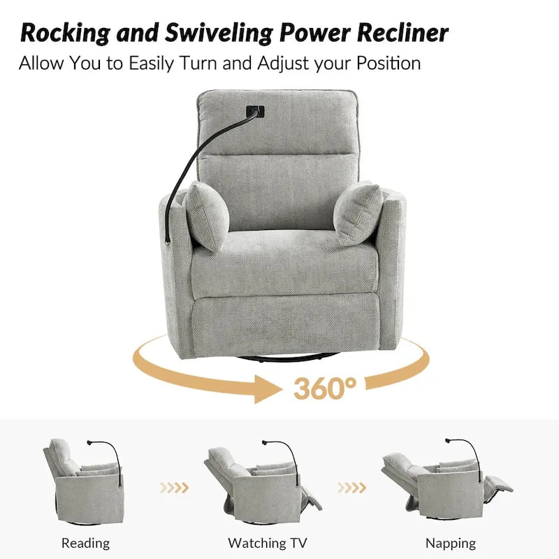 Fauteuil inclinable berçant pivotant 38 avec ports USB pour chambre de bébé
