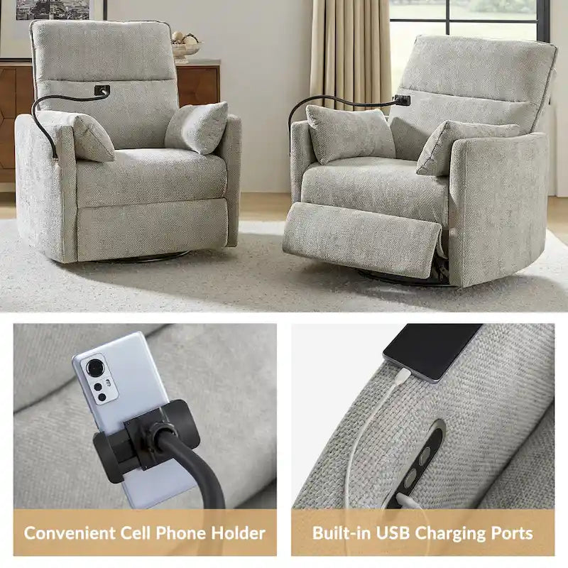 Fauteuil inclinable berçant pivotant 38 avec ports USB pour chambre de bébé