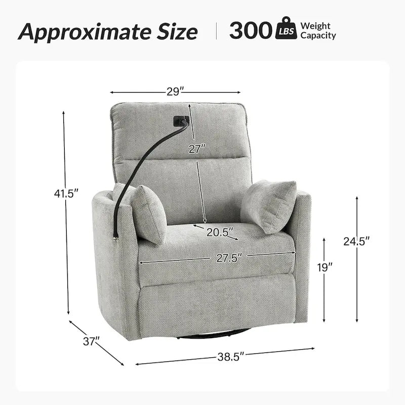Fauteuil inclinable berçant pivotant 38 avec ports USB pour chambre de bébé