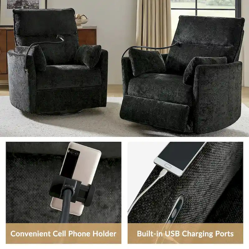 Fauteuil inclinable berçant pivotant 38 avec ports USB pour chambre de bébé