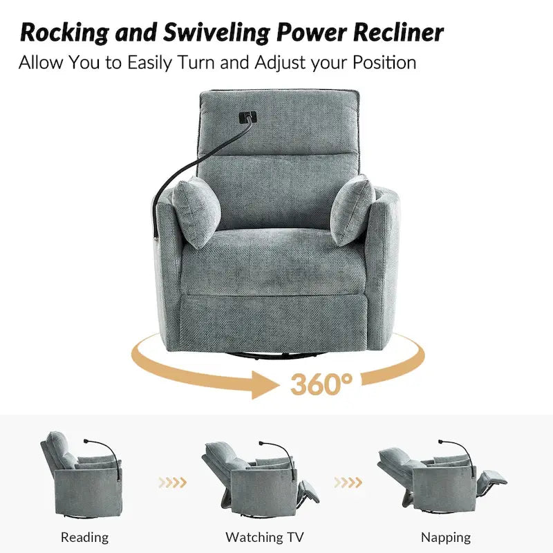 Fauteuil inclinable berçant pivotant 38 avec ports USB pour chambre de bébé