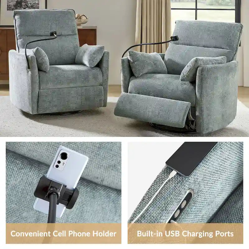 Fauteuil inclinable berçant pivotant 38 avec ports USB pour chambre de bébé