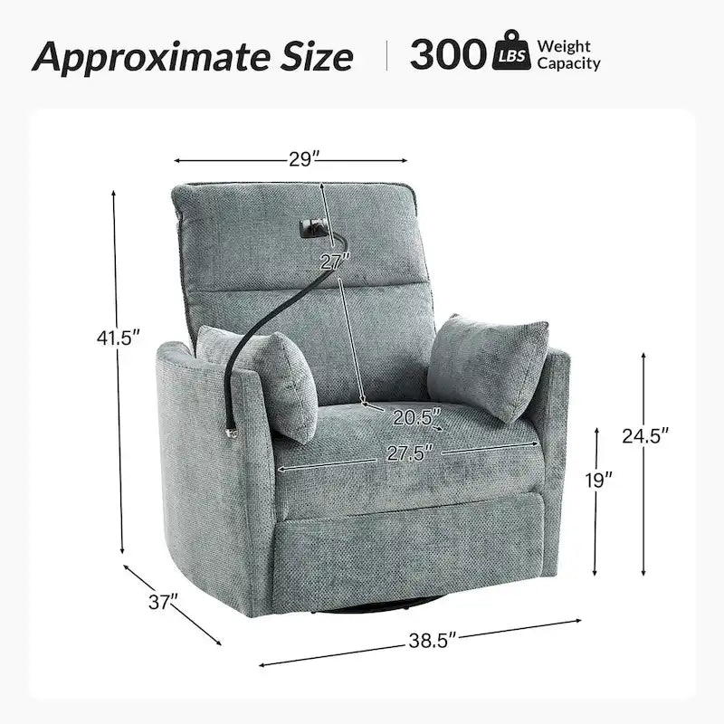 Fauteuil inclinable berçant pivotant 38 avec ports USB pour chambre de bébé