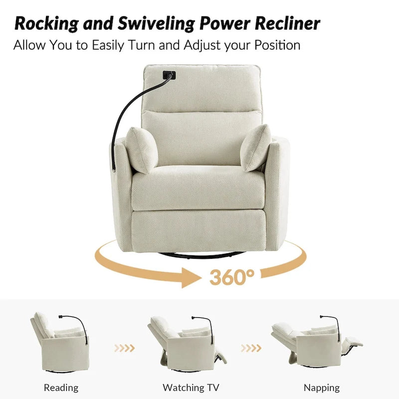 Fauteuil inclinable berçant pivotant 38 avec ports USB pour chambre de bébé