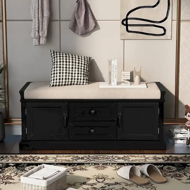 Banc de rangement à chaussures avec coussin amovible pour le salon