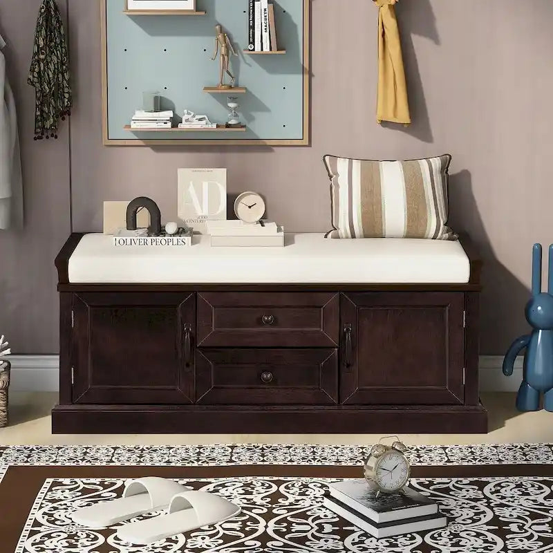 Banc de rangement à chaussures avec coussin amovible pour le salon