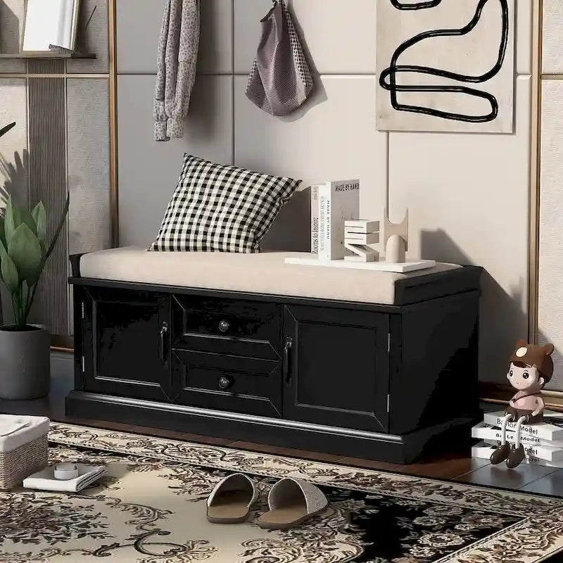 Banc de rangement à chaussures avec coussin amovible pour le salon