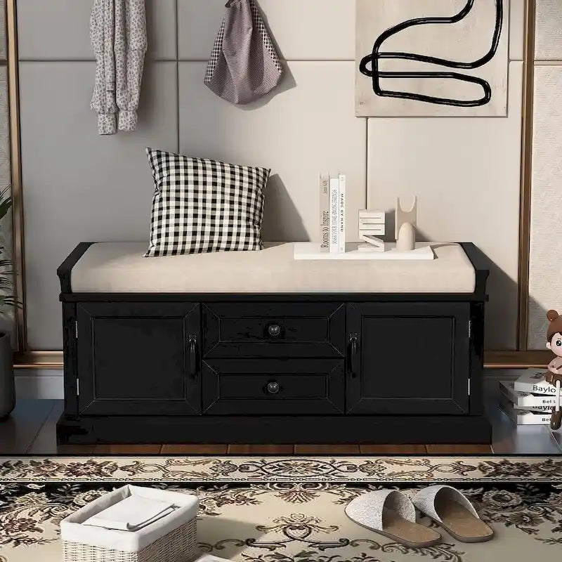 Banc de rangement à chaussures avec coussin amovible pour le salon