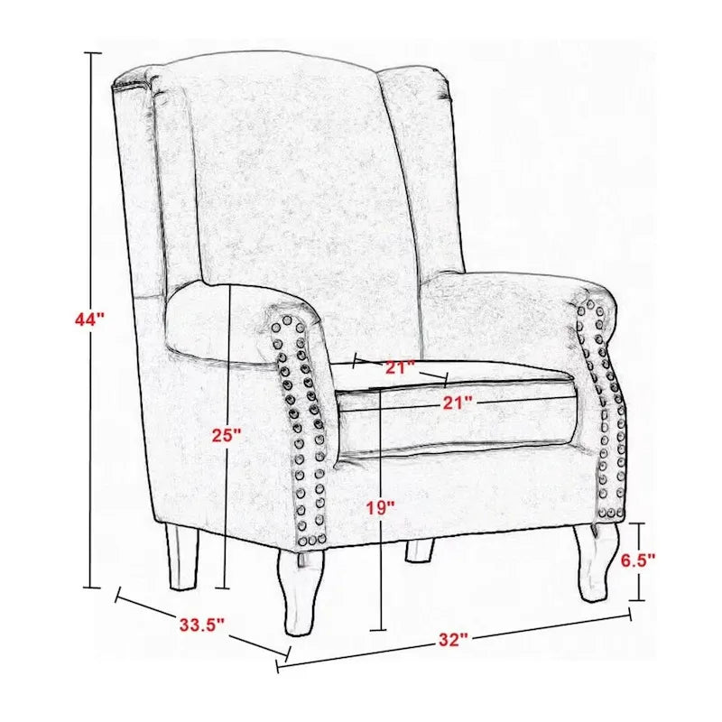 Fauteuil capitonné à oreilles avec clous de tapissier