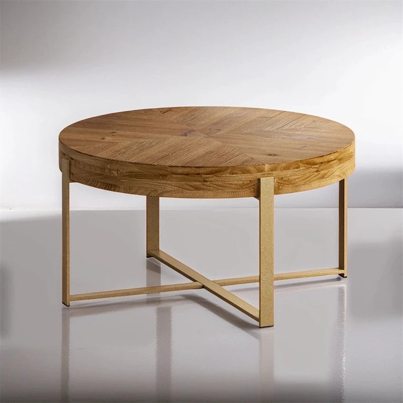 Table basse ronde en bois avec piètement en croix