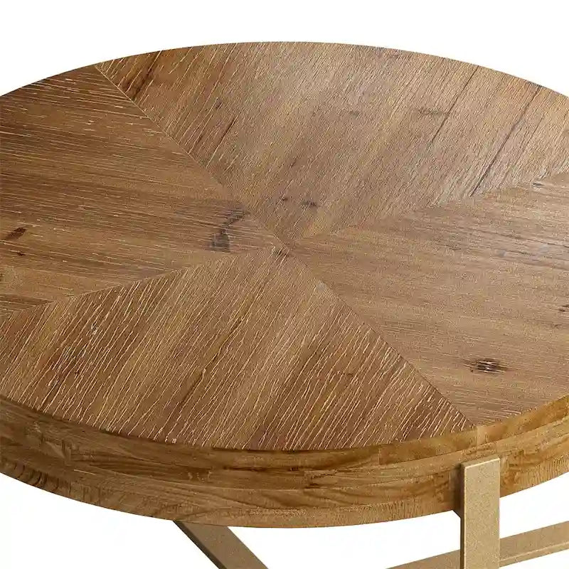 Table basse ronde en bois avec piètement en croix