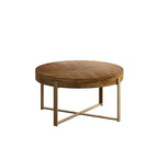 Table basse ronde en bois avec piètement en croix