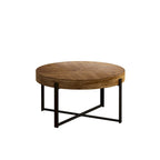 Table basse ronde en bois avec piètement en croix