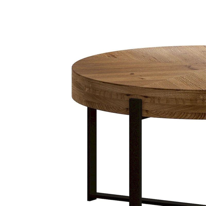 Table basse ronde en bois avec piètement en croix