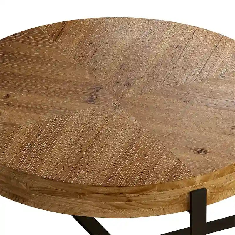 Table basse ronde en bois avec piètement en croix