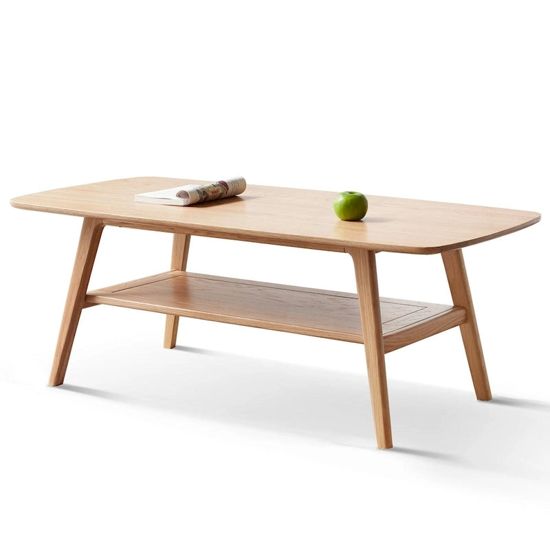 Table basse en bois massif avec étagère de rangement