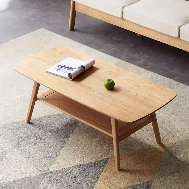 Table basse en bois massif avec étagère de rangement