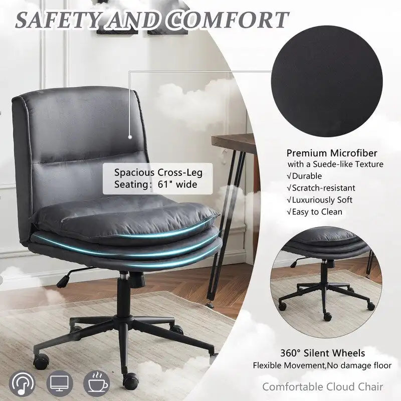 Chaise de bureau ergonomique sans accoudoirs en polyester avec roulettes