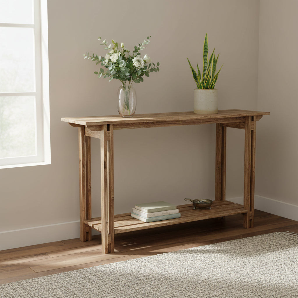 Console architecturale en bois d'acacia avec étagère