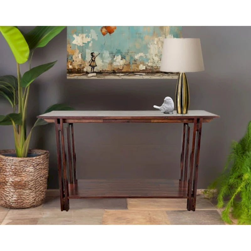 Console architecturale en bois d'acacia avec étagère