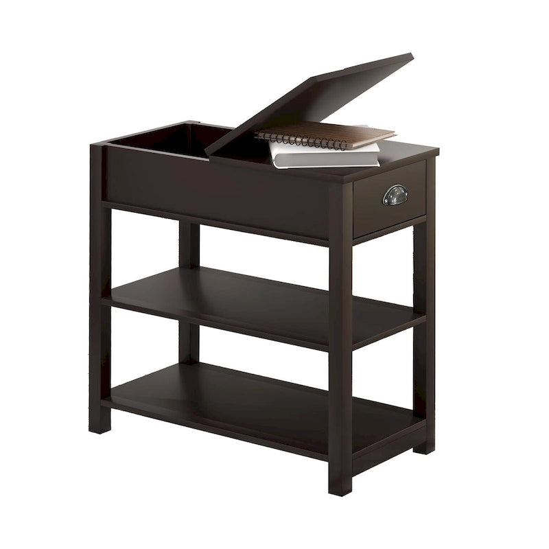 Table d'appoint étroite avec tiroirs et plateau relevable