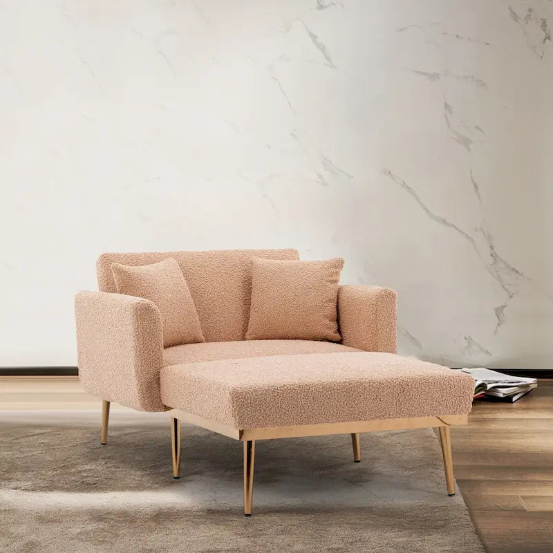 Chaise longue d'intérieur, fauteuil de lit convertible 2 en 1 en velours avec pouf, fauteuil de relaxation avec dossier inclinable réglable