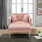 Chaise longue d'intérieur, fauteuil de lit convertible 2 en 1 en velours avec pouf, fauteuil de relaxation avec dossier inclinable réglable