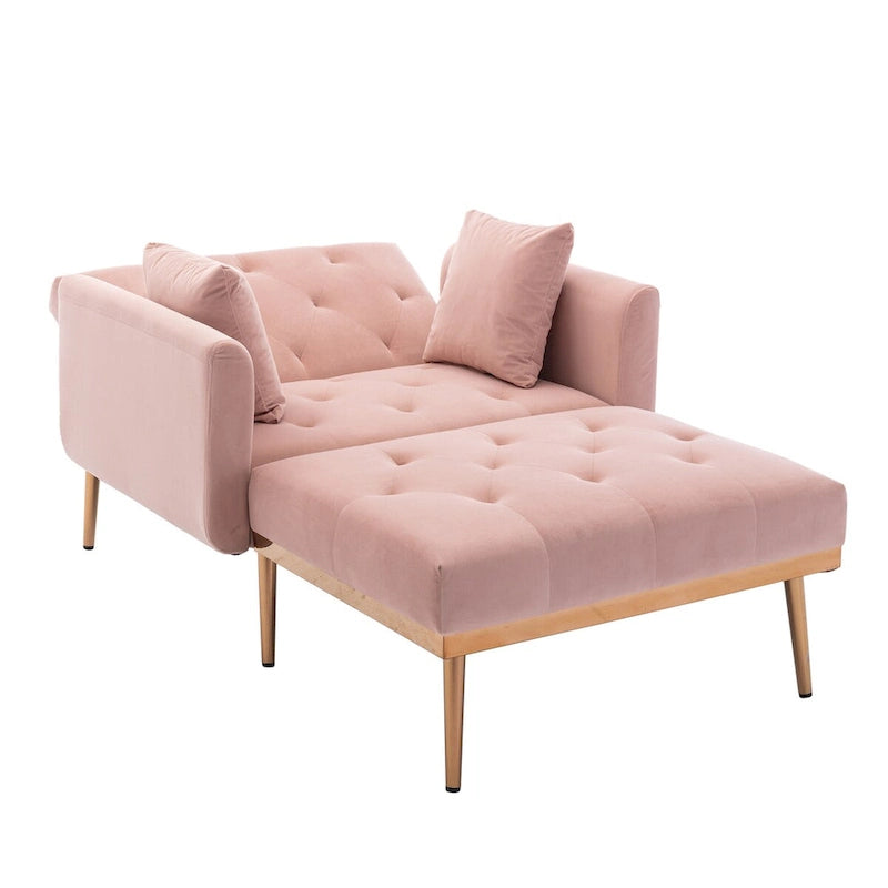 Chaise longue d'intérieur, fauteuil de lit convertible 2 en 1 en velours avec pouf, fauteuil de relaxation avec dossier inclinable réglable