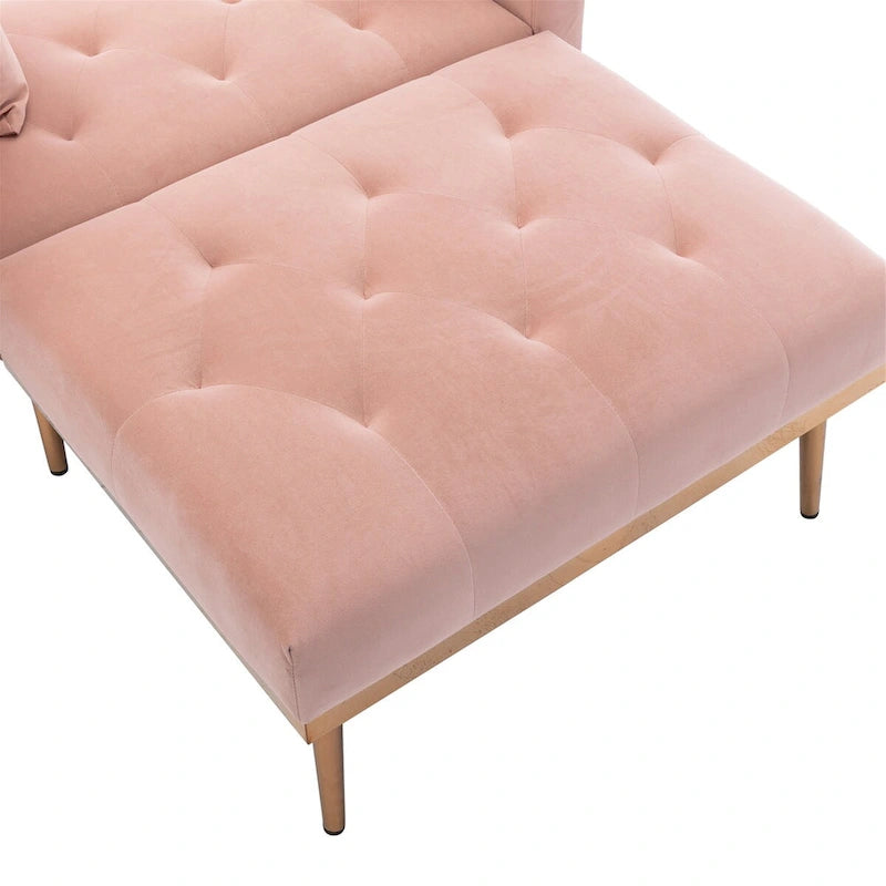 Chaise longue d'intérieur, fauteuil de lit convertible 2 en 1 en velours avec pouf, fauteuil de relaxation avec dossier inclinable réglable