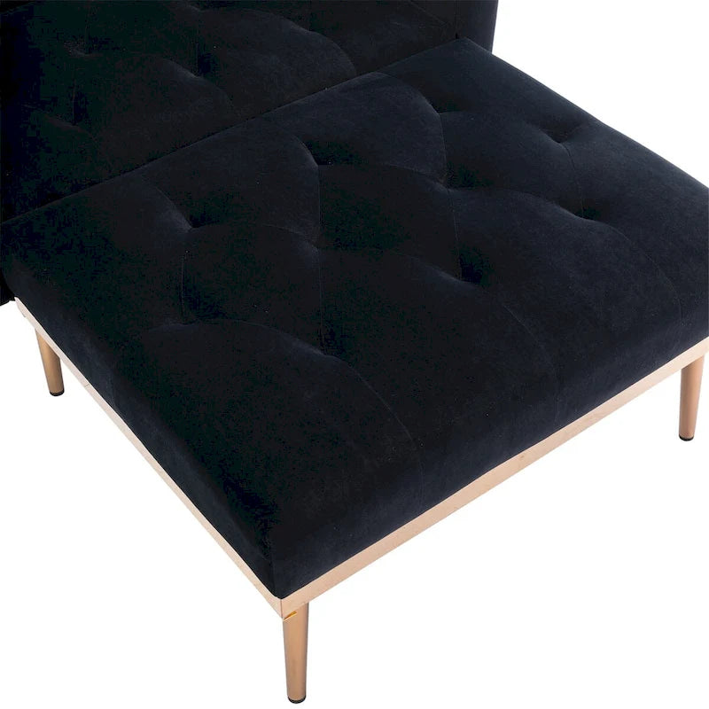 Chaise longue d'intérieur, fauteuil de lit convertible 2 en 1 en velours avec pouf, fauteuil de relaxation avec dossier inclinable réglable