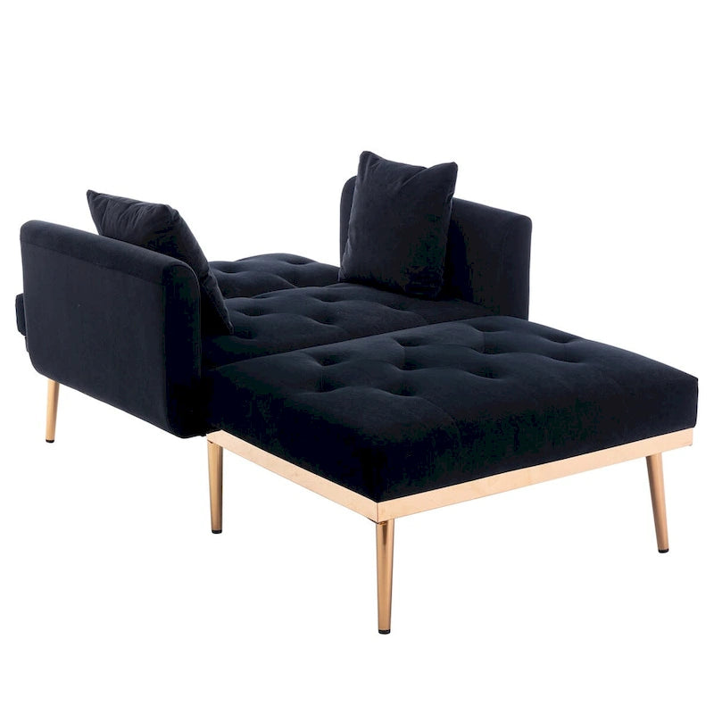 Chaise longue d'intérieur, fauteuil de lit convertible 2 en 1 en velours avec pouf, fauteuil de relaxation avec dossier inclinable réglable