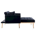 Chaise longue d'intérieur, fauteuil de lit convertible 2 en 1 en velours avec pouf, fauteuil de relaxation avec dossier inclinable réglable