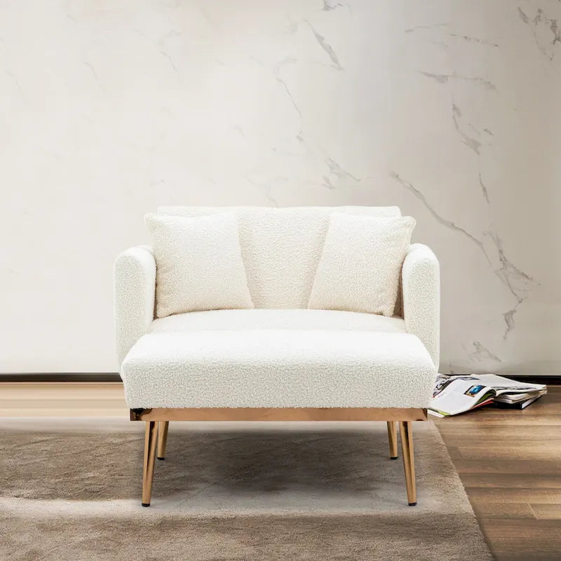 Chaise longue d'intérieur, fauteuil de lit convertible 2 en 1 en velours avec pouf, fauteuil de relaxation avec dossier inclinable réglable
