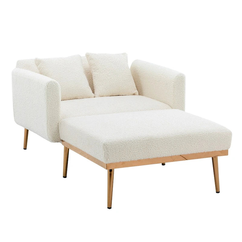 Chaise longue d'intérieur, fauteuil de lit convertible 2 en 1 en velours avec pouf, fauteuil de relaxation avec dossier inclinable réglable