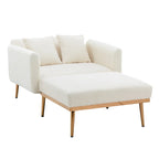 Chaise longue d'intérieur, fauteuil de lit convertible 2 en 1 en velours avec pouf, fauteuil de relaxation avec dossier inclinable réglable