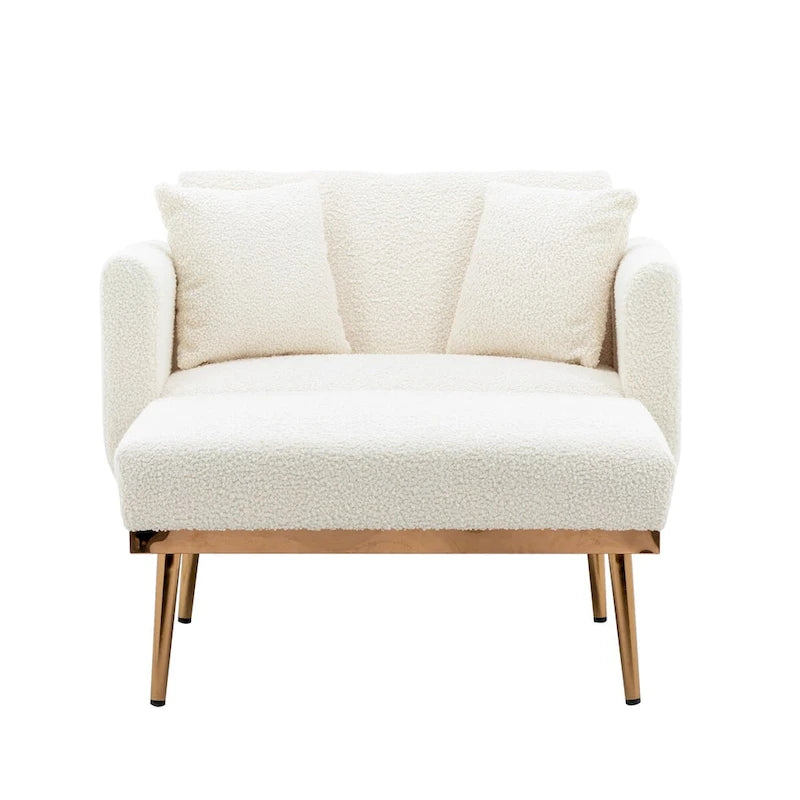 Chaise longue d'intérieur, fauteuil de lit convertible 2 en 1 en velours avec pouf, fauteuil de relaxation avec dossier inclinable réglable