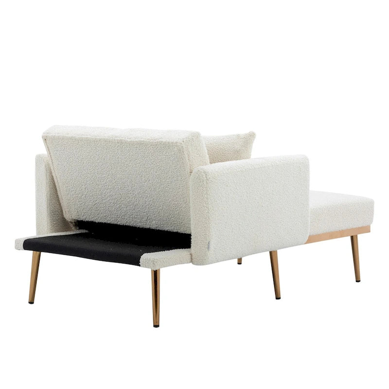 Chaise longue d'intérieur, fauteuil de lit convertible 2 en 1 en velours avec pouf, fauteuil de relaxation avec dossier inclinable réglable