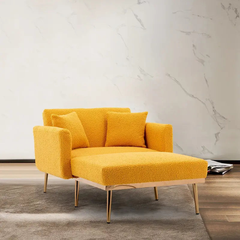 Chaise longue d'intérieur, fauteuil de lit convertible 2 en 1 en velours avec pouf, fauteuil de relaxation avec dossier inclinable réglable