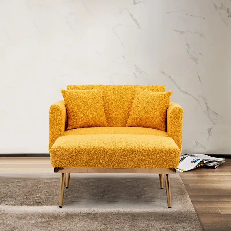 Chaise longue d'intérieur, fauteuil de lit convertible 2 en 1 en velours avec pouf, fauteuil de relaxation avec dossier inclinable réglable