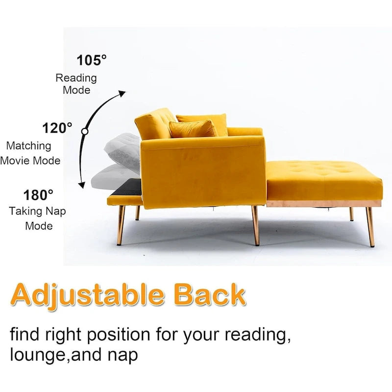 Chaise longue d'intérieur, fauteuil de lit convertible 2 en 1 en velours avec pouf, fauteuil de relaxation avec dossier inclinable réglable