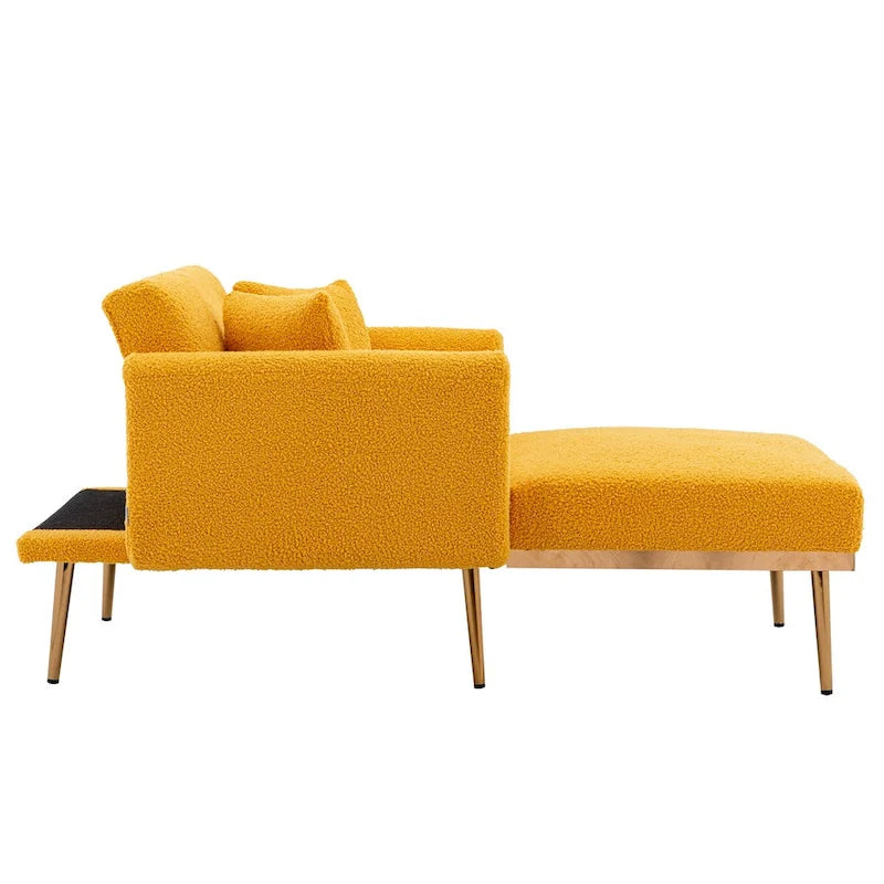 Chaise longue d'intérieur, fauteuil de lit convertible 2 en 1 en velours avec pouf, fauteuil de relaxation avec dossier inclinable réglable