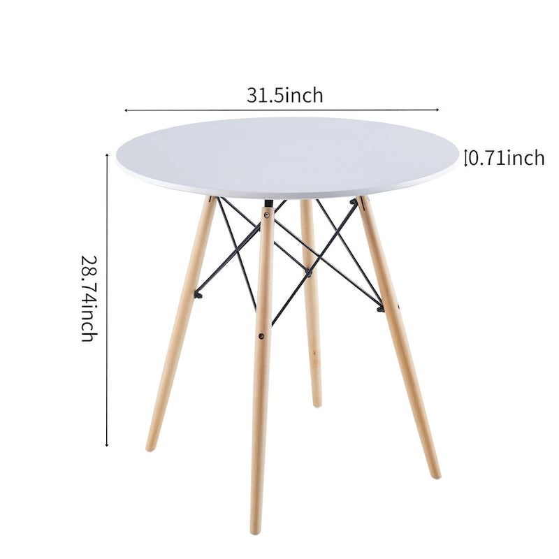 Table Blanche 31.5, Table de Salle à Manger Mid-Century pour 2-4 personnes avec Plateau Rond en MDF, Table d'Appoint, Table Basse de Loisirs