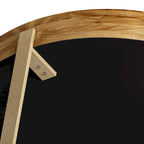 33.86Table basse ronde moderne rétro à empiècements, plateau en bois de sapin avec piètement croisé doré