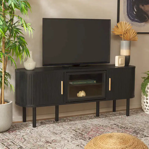 2 Tambours & 1 Meuble TV à porte vitrée - 59Wx15Px24H