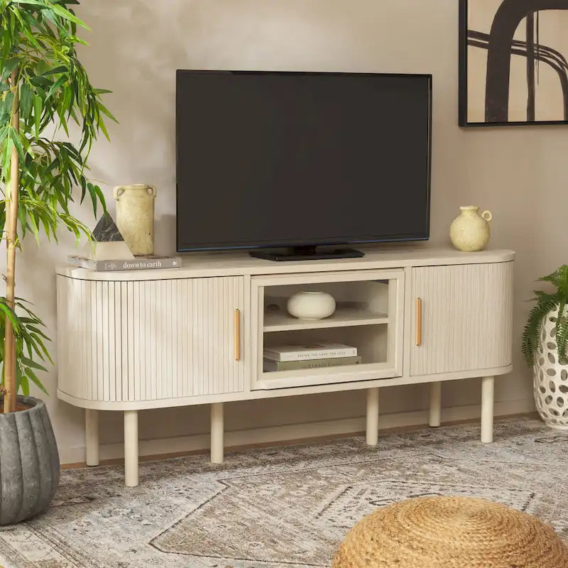 2 Tambours & 1 Meuble TV à porte vitrée - 59Wx15Px24H
