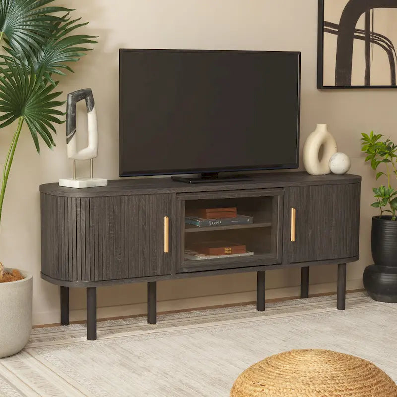 2 Tambours & 1 Meuble TV à porte vitrée - 59Wx15Px24H