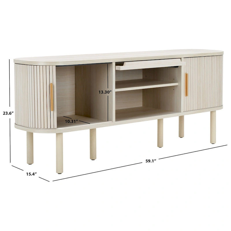 2 Tambours & 1 Meuble TV à porte vitrée - 59Wx15Px24H